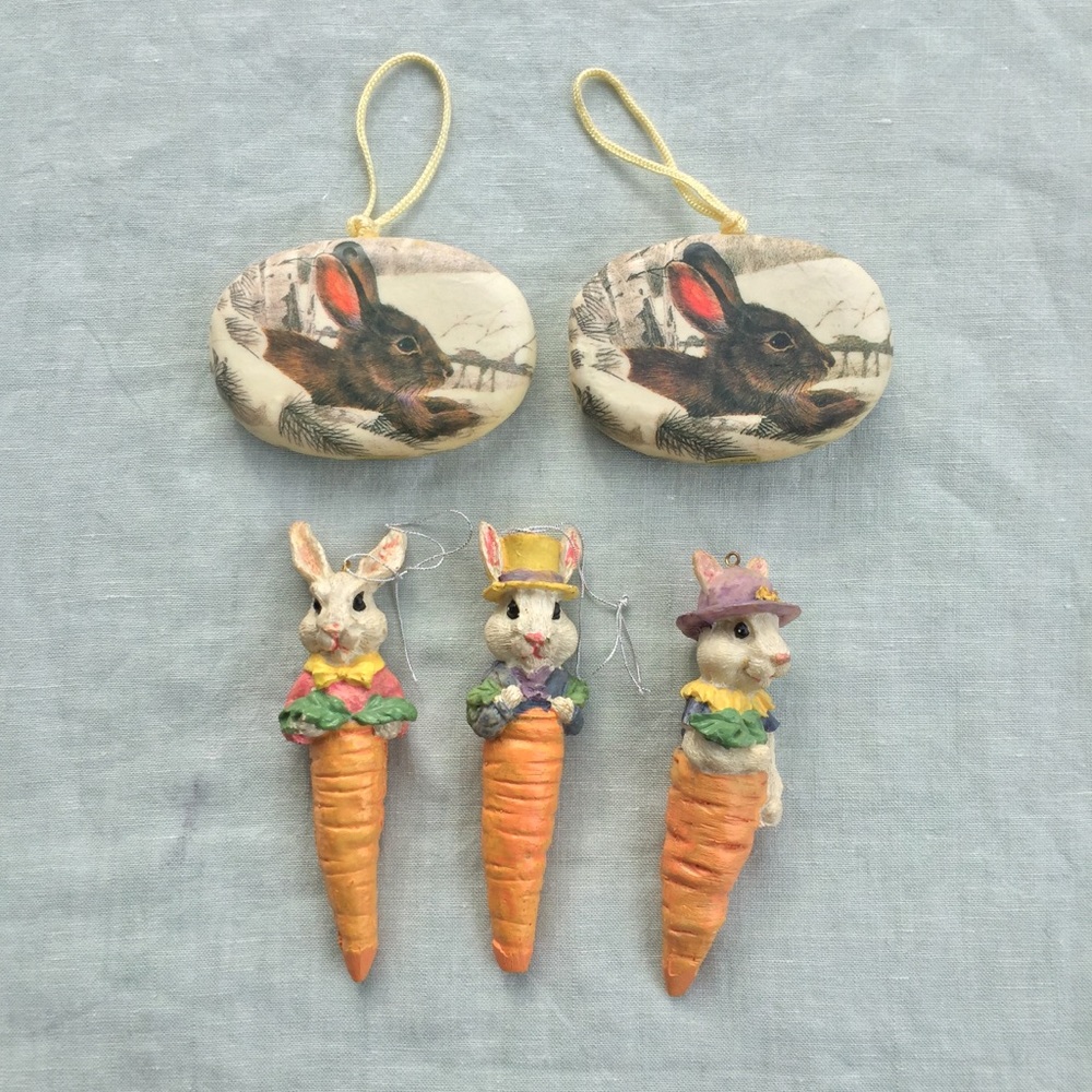 Lot of 5 bunny rabbit carrots Easter ornaments